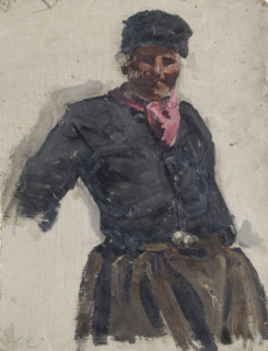Study of an old man wearing Dutch costume, probably mid-late 1870s. Creator: George Clausen.