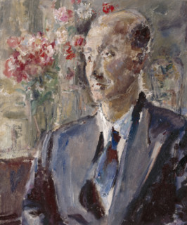 Portrait of a man with flowers in the background, (1930s?). Creator: Ethel Walker.