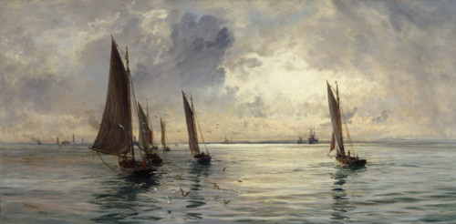 The Portsmouth Fishing Fleet: The Breeze Falls Light, 1907. Creator: William Lionel Wyllie.