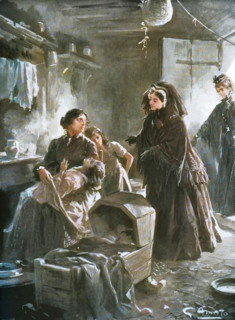 'Queen Victoria and the poor: Her Majesty visiting a cottage home', (1901).  Creator: Gennaro Amato.