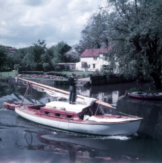 River craft on the Wensum, near Pulls Ferry, Norwich, Norfolk, c1955.  Creator: Arthur Charles Kirby Ware.