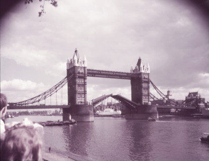 Tower Bridge with bascules raised, London, c1955. Creator: Arthur Charles Kirby Ware.