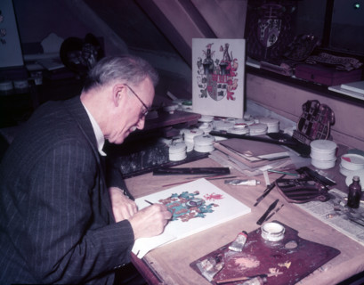 Mr. Powell (Herald Painter), College of Arms, London, c1953. Creator: Arthur Charles Kirby Ware.
