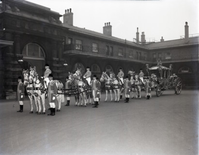 The Gold State Coach, Royal Mews, London, 1953.  Creator: Arthur Charles Kirby Ware.