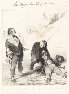 Fallait pas me tutoyer, j'suis dans mon droit; - il m'a dit tu moi je dis assomme, 1843.  Creator: Honore Daumier.