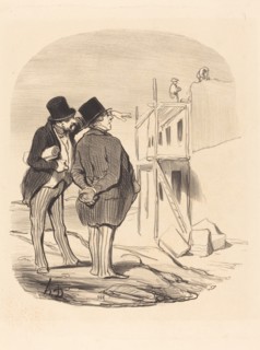 Two men amid ruins, 19th century. Creator: Honore Daumier.