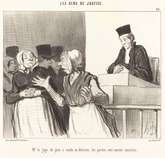 Mr. le juge de paix a rendu sa décision, les parties sont censées conciliées, 1846. Creator: Honore Daumier.