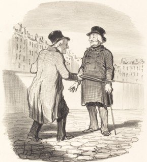 - Je vous arrête, mauvais sujet .... je parie que vous allez faire votre cour aux dames!.., 1852. Creator: Honore Daumier.