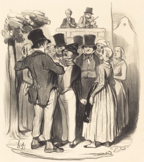 - Ah! Gringalet d'Paris.... tu viendras faire danser deux fois ma Catherine toi..., 1845. Creator: Honore Daumier.