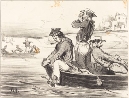 Les Canotiers Parisiens. Une rencontre en pleine eau, 1843.  Creator: Honore Daumier.
