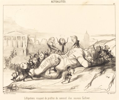 Lilliputiens essayant de profiter du sommeil..., 1850. Creator: Honore Daumier.