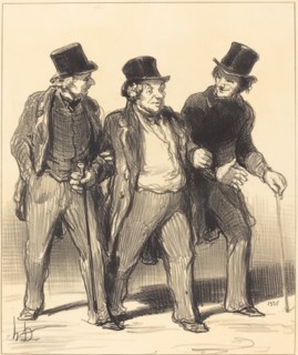 Il me semble que j'aperçois là-bas un petit chien qui n'est pas muselé!..., 1852.  Creator: Honore Daumier.