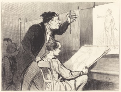 Mission pénible et délicate du professeur de dessin..., 1846. Creator: Honore Daumier.