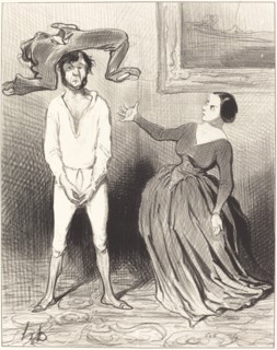 Une femme comme moi...remettre un bouton?..., 1844.  Creator: Honore Daumier.