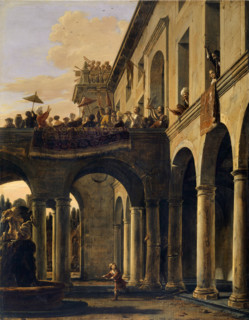 Samson destroying the Temple of Dagon, 1659. Creator: Salomon de Bray.