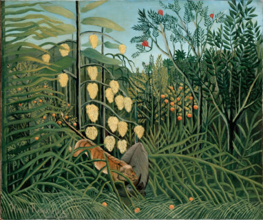 In a Tropical Forest. Struggle between Tiger and Bull, 1908. Creator: Henri Rousseau.
