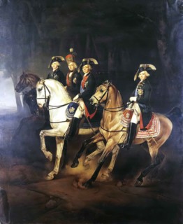 Equestrian Portrait of Emperor Paul I with his Sons and Joseph I, King of Hungary, 1848. Creator: Georg von Bothmann.