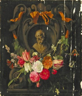 Garland of Flowers around the the Bust an Old Man in a Cartouche, 1644. Creators: Jan van den Hoecke, Jan Philips van Thielen.