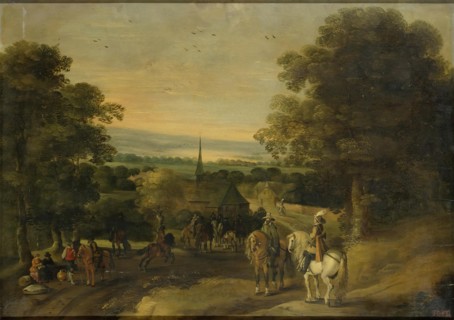 Landscape with a Cavalry Group, 1650. Creator: Izaak van Oosten.