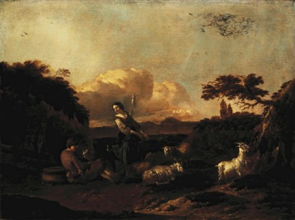Shepherdess and a Flock of Sheep, 1660. Creator: Jan Frans Soolmaker.