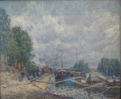 Barges at Billancourt, 1877. Creator: Alfred Sisley.