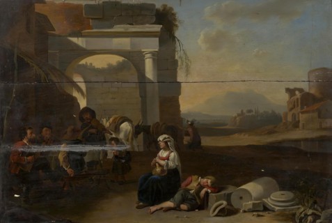 Italian landscape with peasants resting by ruins, 1670. Creator: Laureys Goubau.