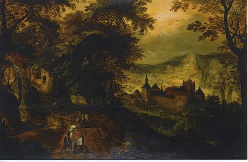 Landscape with the Good Samaritan, 1628. Creator: Adriaen van Stalbemt.