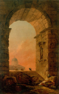 Landscape with an Arch and the Dome of Saint Peter's in Rome, 1773. Creator: Hubert Robert.