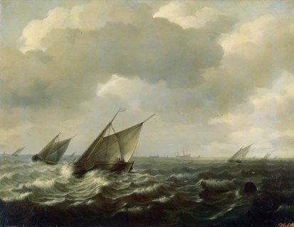 Sailing Vessels in a Strong Wind, 1660. Creator: Hendrik Martensz. Sorgh.