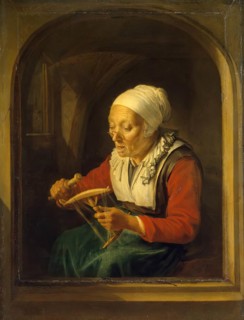 Old Woman Unreeling Threads, 1660. Creator: Gerrit Dou.