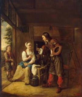 Soldier Offering a Woman a Glass of Wine, 1650. Creator: Pieter de Hooch.