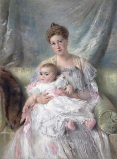 Portrait of Grand Duchess Maria Georgievna with Her Daughter Nina, 1901. Creator: Konstantin Makovsky.