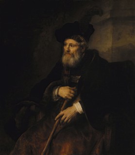 Seated old man with a cane in fanciful costume, 1645. Creator: Rembrandt Harmensz van Rijn.