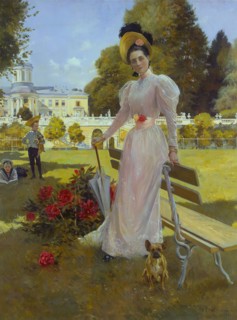 Portrait of Princess Zinaida Yusupova with Two Sons at Arkhangelskoe, 1894. Creator: Francois Flameng.