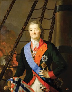Portrait of Count Alexei Orlov Against a Background of the Chesme Battle, 19th century. Creator: Unknown.