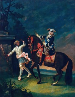 Portrait of Elizabeth Petrovna on Horseback Accompanied by a Negro Servant (copy), 1743. Creator: Unknown.