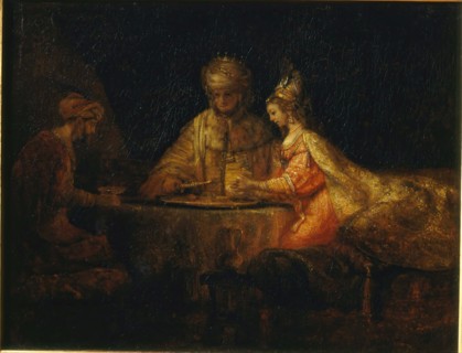 Ahasuerus and Haman at the Feast of Esther, 1660. Creator: Rembrandt Harmensz van Rijn.