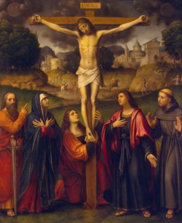 Crucifixion with Madonna and Sts Paul, Mary Magdalene, John and Francis, 1530. Creator: Bernardino Luini.