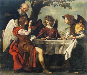 Abraham and Three Angels, 1700. Creator: Jacopo Vignali.