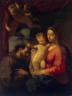 Madonna with Child and St Francis of Assisi, 1650. Creator: Simone Cantarini.