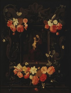 Madonna and Child Framed a Garland of Flowers, 1644. Creator: Erasmus Quellinus.