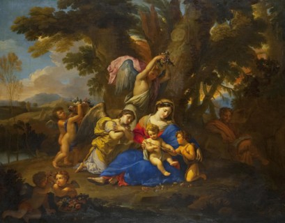 Madonna and Christ Child, with St John the Baptist and Angels, 1650. Creator: Jacques Stella.