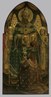 Emperor Constantine in front of Pope Sylvester I Showing Depictions of Sts Peter and Paul..., 1450. Creator: Andrea di Giusto.