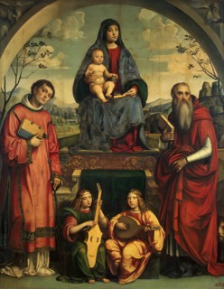 Madonna and Child with St Lawrence and St Jerome and Two Angels Making Music, 1500. Creator: Francesco Francia.