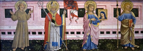 Francis of Assisi, St Herculanus, St Luke and Apostle Jacob the Elder, 1452. Creator: Bartolomeo Caporali.