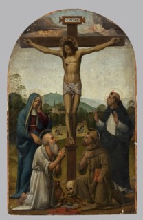 Crucifixion with the Virgin Mary and Sts Dominic, Jerome and Francis, 1529. Creator: Antonio del Ceraiolo.