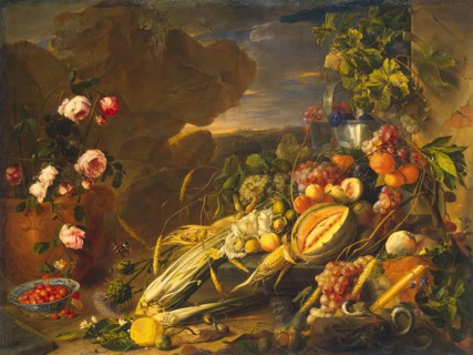 Fruit and a Vase of Flowers, 1655. Creator: Jan Davidsz de Heem.