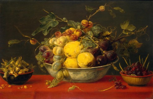 Fruit in a Bowl on a Red Cloth, 1640. Creator: Frans Snyders.