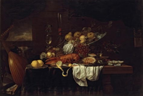 Lobster, Oysters and Fruits on the Table, 1655. Creator: Joris van Son.