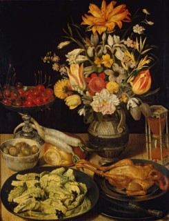 Still Life with Flowers and Snacks, 1630. Creator: Georg Flegel.